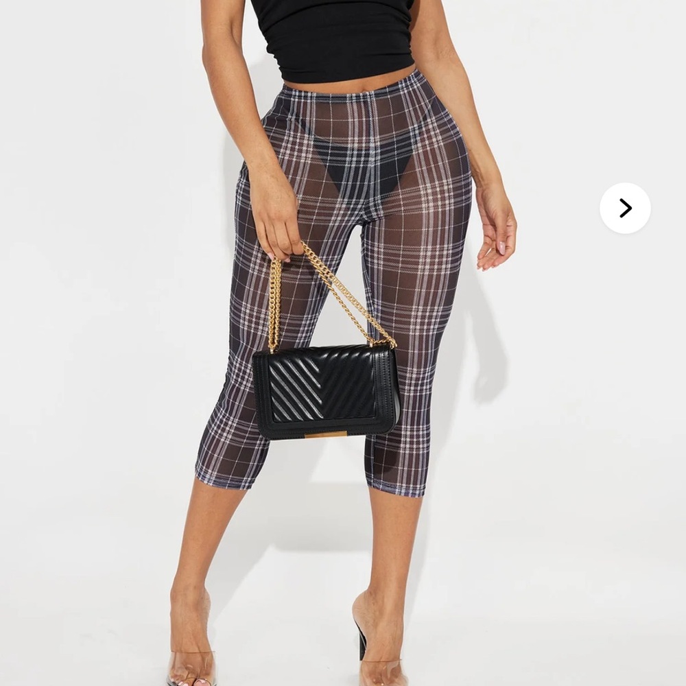 Plaid Sheer gingham mesh capri leggings